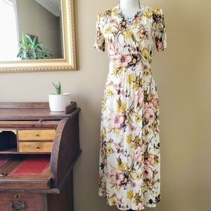 Anthropologie Tiny Sunflower Floral Wrap Midi Dress Short Sleeve Size XS